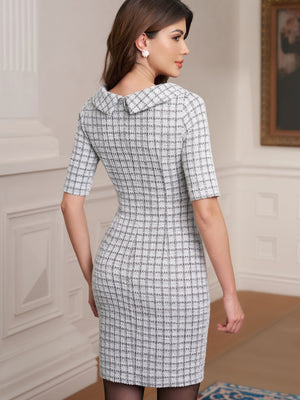M.Infisavo Women’s Boat Neck Vintage Bodycon Tweed Dresses #MFD012