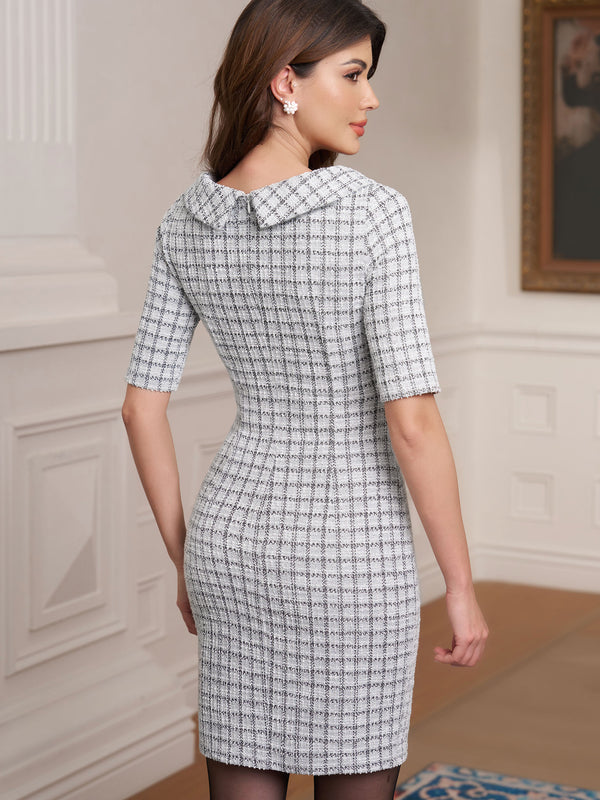 M.Infisavo Women’s Boat Neck Vintage Bodycon Tweed Dresses #MFD012