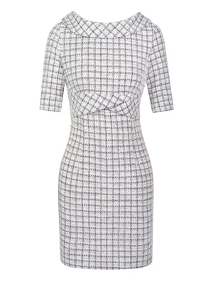 M.Infisavo Women’s Boat Neck Vintage Bodycon Tweed Dresses #MFD012
