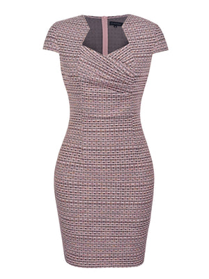 M.Infisavo Womens Pencil Dress Cap Sleeves Elegant Patterned Tweed Sheath Dress #MFD015