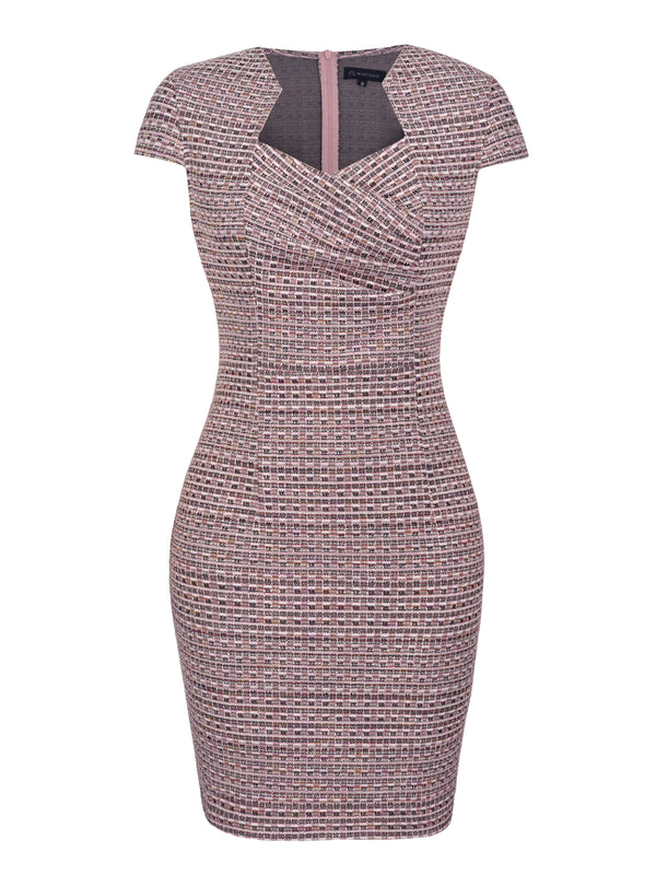 M.Infisavo Womens Pencil Dress Cap Sleeves Elegant Patterned Tweed Sheath Dress #MFD015