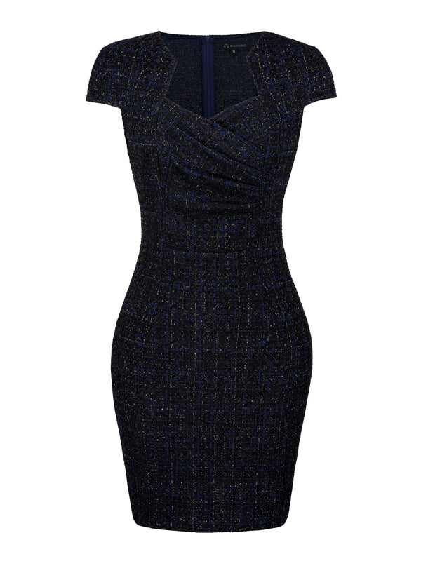 M.Infisavo Womens Pencil Dress Cap Sleeves Elegant Patterned Tweed Sheath Dress #MFD015