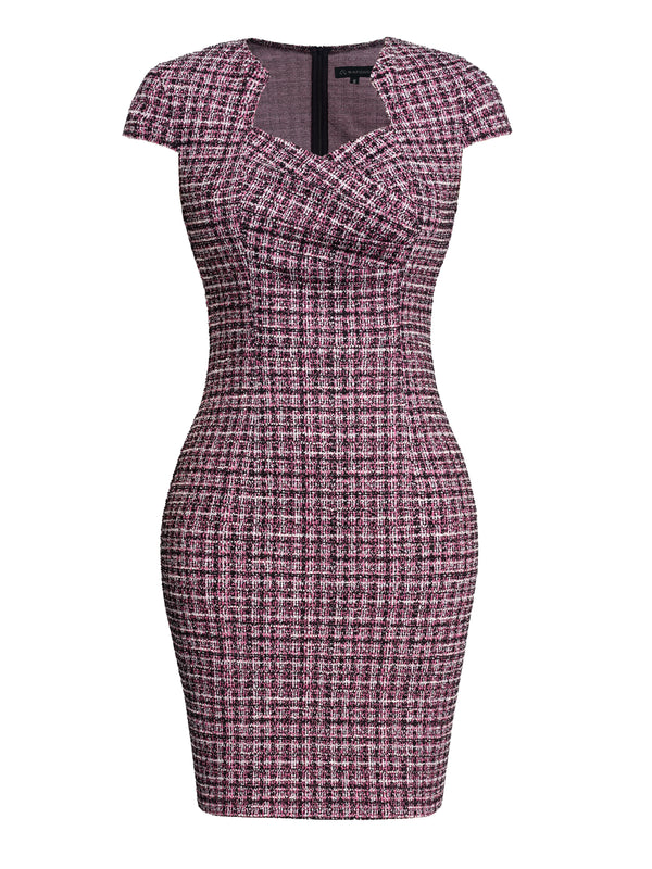 M.Infisavo Womens Pencil Dress Cap Sleeves Elegant Patterned Tweed Sheath Dress #MFD015