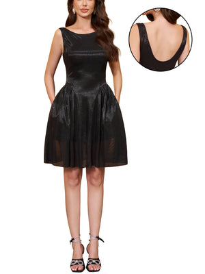 M.Infisavo Womens Mini Dress Shimmer Sleeveless Swing Flared A Line Short Dresses #MFD021