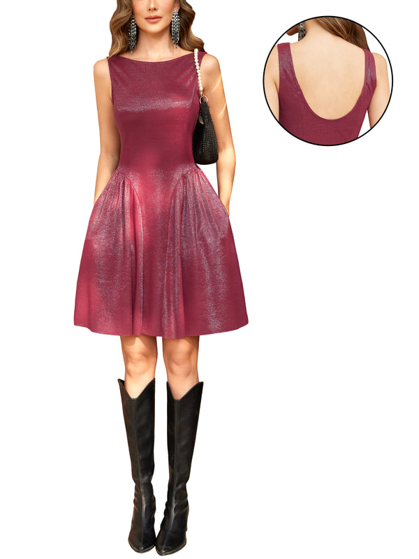 M.Infisavo Womens Mini Dress Shimmer Sleeveless Swing Flared A Line Short Dresses #MFD021