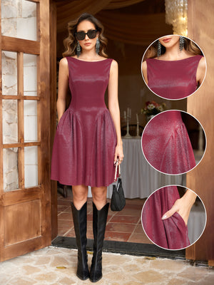 M.Infisavo Womens Mini Dress Shimmer Sleeveless Swing Flared A Line Short Dresses #MFD021