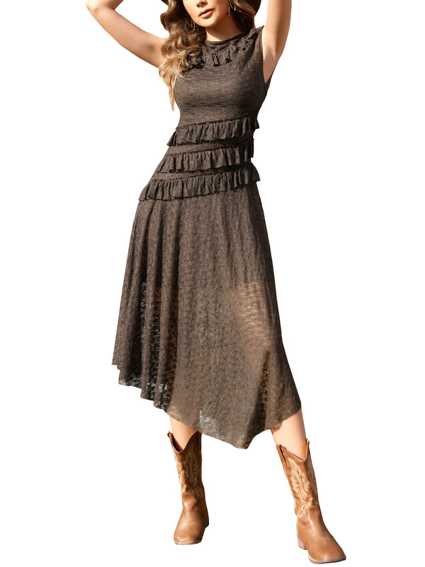 M.Infisavo Womens Lace Midi Dress Western Boho Ruffle Dress #MFD028