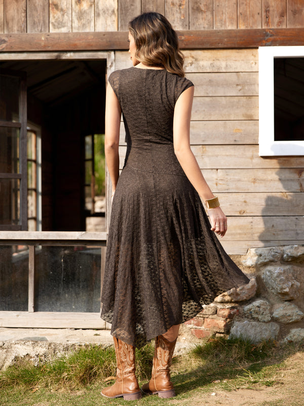 M.Infisavo Womens Lace Midi Dress Western Boho Ruffle Dress #MFD028