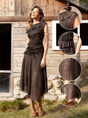 M.Infisavo Womens Lace Midi Dress Western Boho Ruffle Dress #MFD028