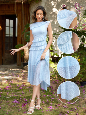 M.Infisavo Womens Lace Midi Dress Western Boho Ruffle Dress #MFD028