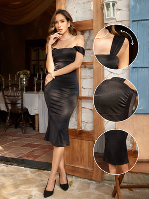 M.Infisavo 2026 Off-The-Shoulder Cocktail Midi Dress for Women #MFD029