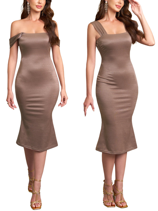 M.Infisavo 2026 Off-The-Shoulder Cocktail Midi Dress for Women #MFD029