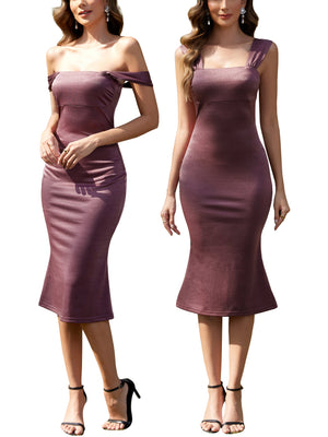 M.Infisavo 2026 Off-The-Shoulder Cocktail Midi Dress for Women #MFD029