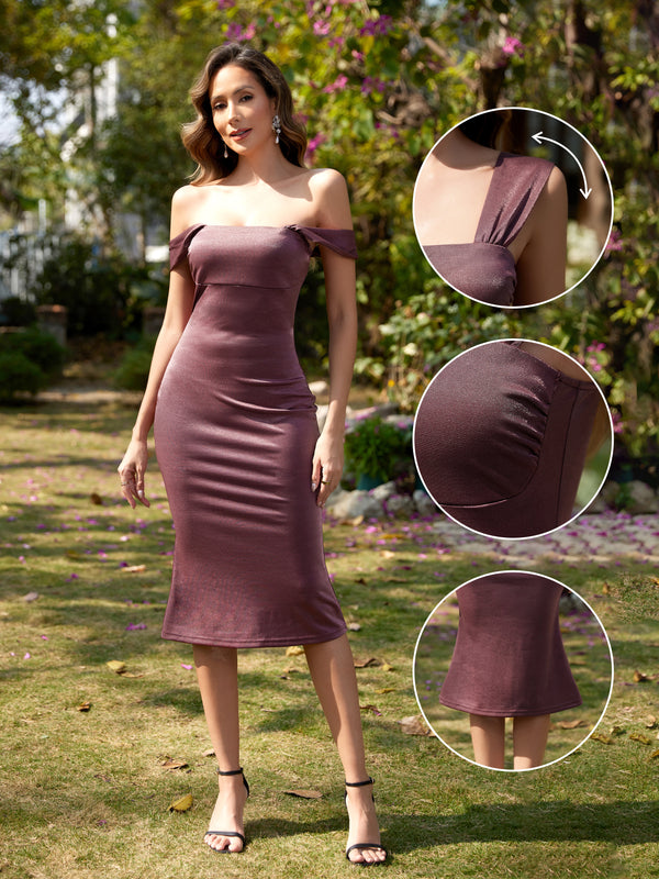 M.Infisavo 2026 Off-The-Shoulder Cocktail Midi Dress for Women #MFD029
