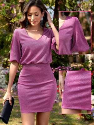 M.Infisavo Women's Glitter V Neck Bodycon