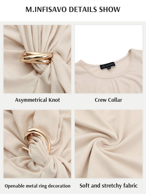 M.Infisavo Möbius Ruched Short Sleeves Twist Tie Front T-Shirts