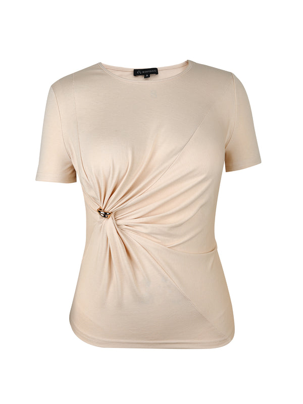 M.Infisavo Möbius Ruched Short Sleeves Twist Tie Front T-Shirts