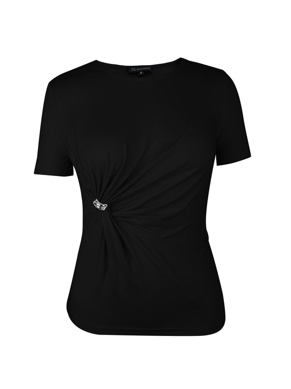 M.Infisavo Möbius Ruched Short Sleeves Twist Tie Front T-Shirts
