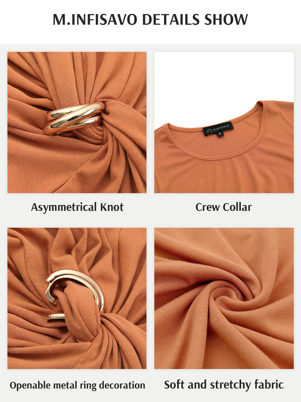 M.Infisavo Möbius Ruched Short Sleeves Twist Tie Front T-Shirts