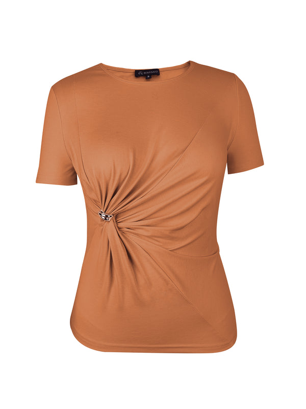 M.Infisavo Möbius Ruched Short Sleeves Twist Tie Front T-Shirts