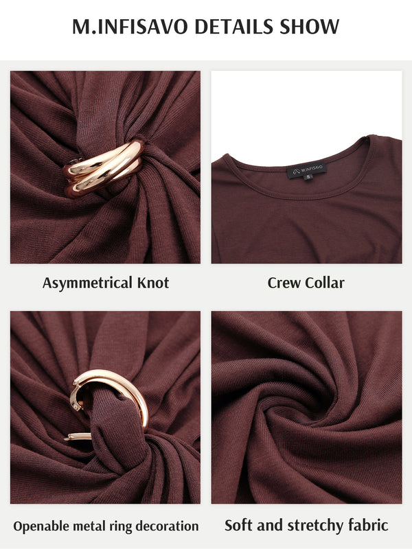 M.Infisavo Möbius Ruched Short Sleeves Twist Tie Front T-Shirts