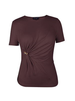 M.Infisavo Möbius Ruched Short Sleeves Twist Tie Front T-Shirts