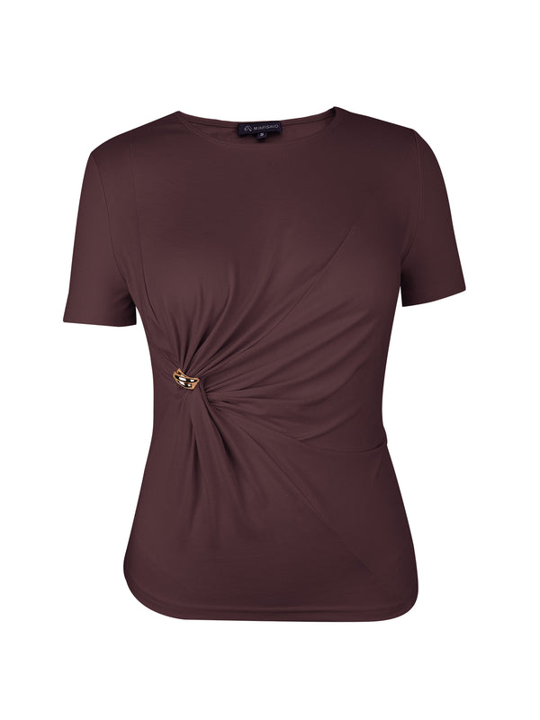 M.Infisavo Möbius Ruched Short Sleeves Twist Tie Front T-Shirts