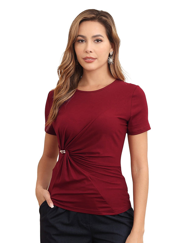 M.Infisavo Möbius Ruched Short Sleeves Twist Tie Front T-Shirts