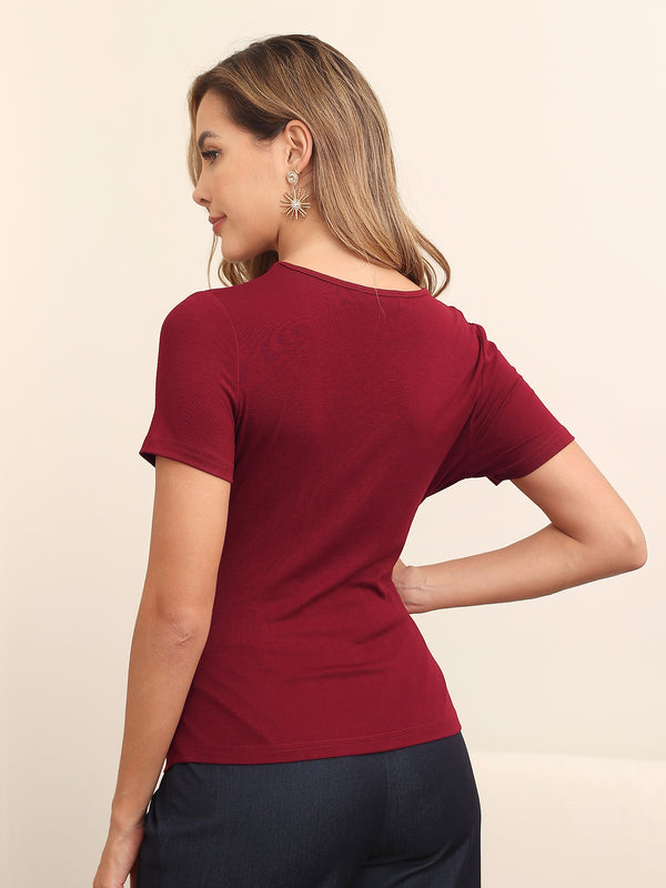 M.Infisavo Möbius Ruched Short Sleeves Twist Tie Front T-Shirts