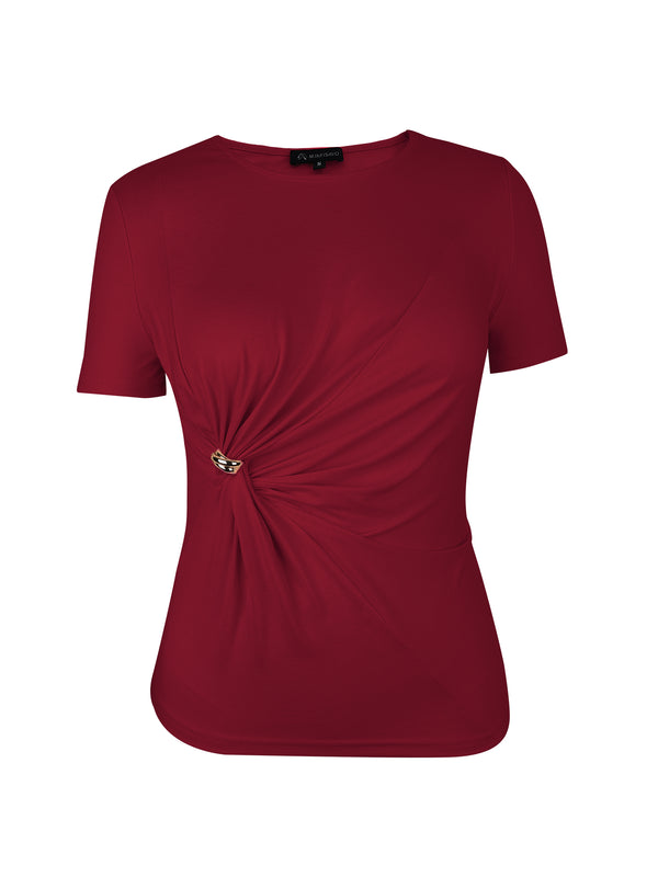 M.Infisavo Möbius Ruched Short Sleeves Twist Tie Front T-Shirts