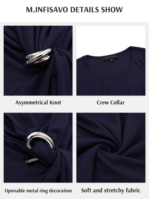 M.Infisavo Möbius Ruched Short Sleeves Twist Tie Front T-Shirts