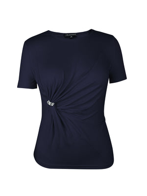 M.Infisavo Möbius Ruched Short Sleeves Twist Tie Front T-Shirts