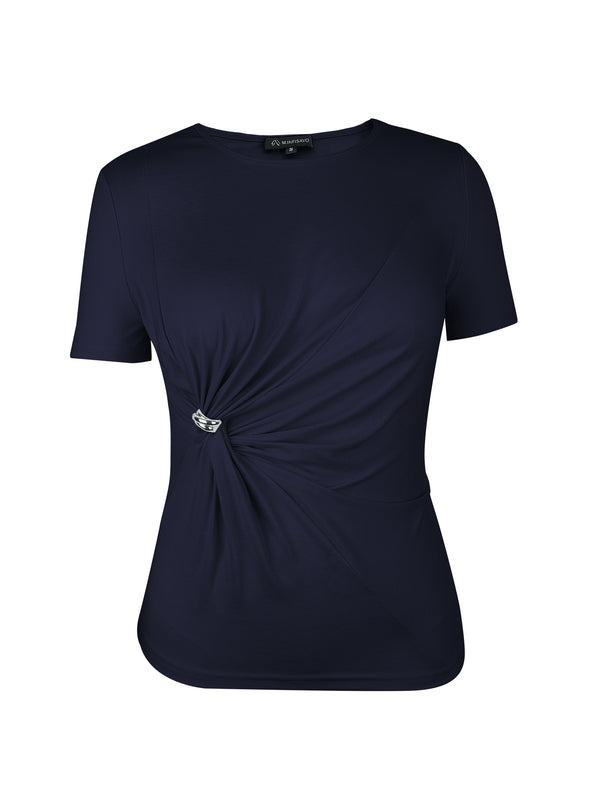 M.Infisavo Möbius Ruched Short Sleeves Twist Tie Front T-Shirts
